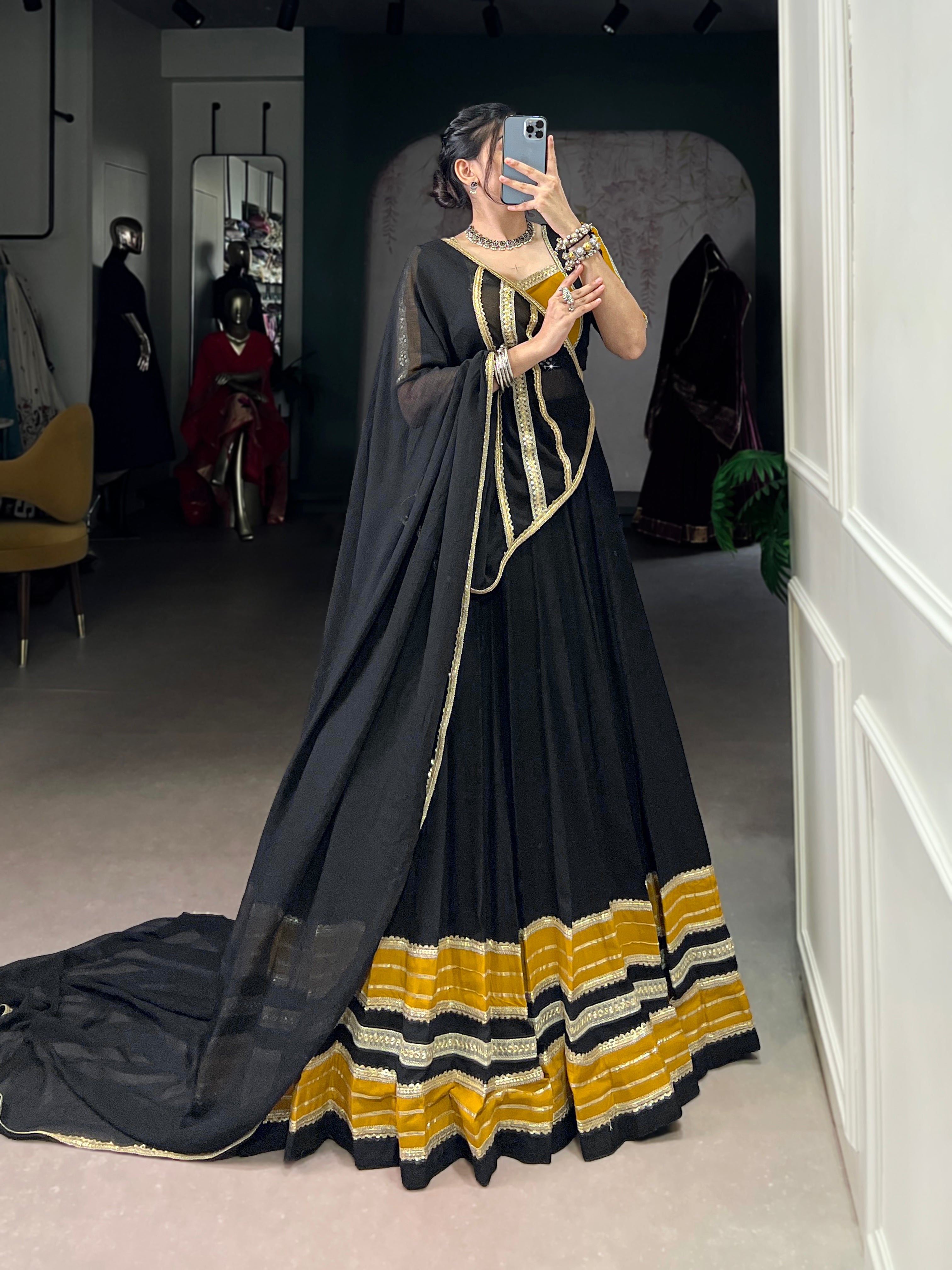Black Pure Rayon Sequins and Gota Patti Lehenga Choli
