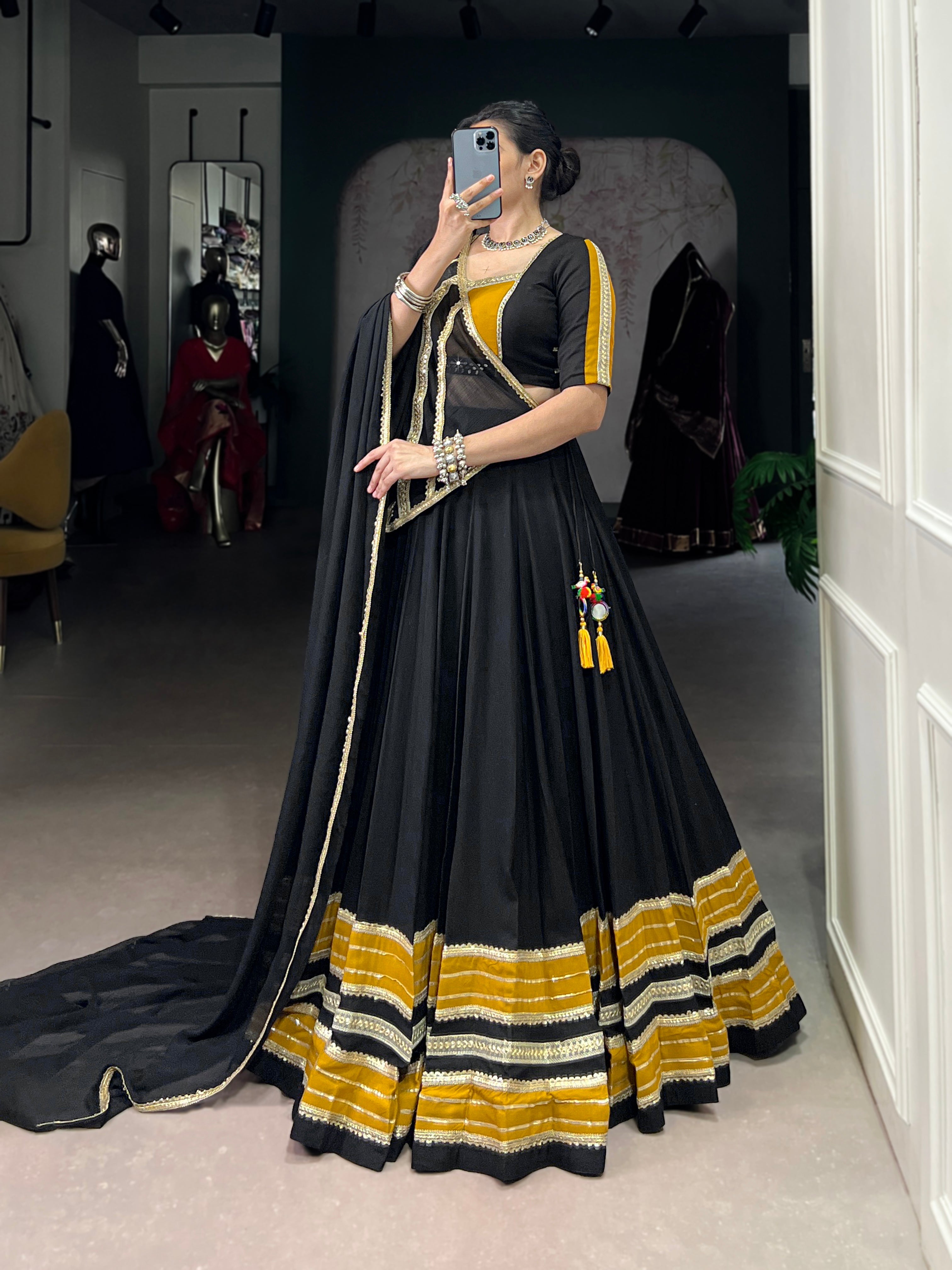 Black Pure Rayon Sequins and Gota Patti Lehenga Choli