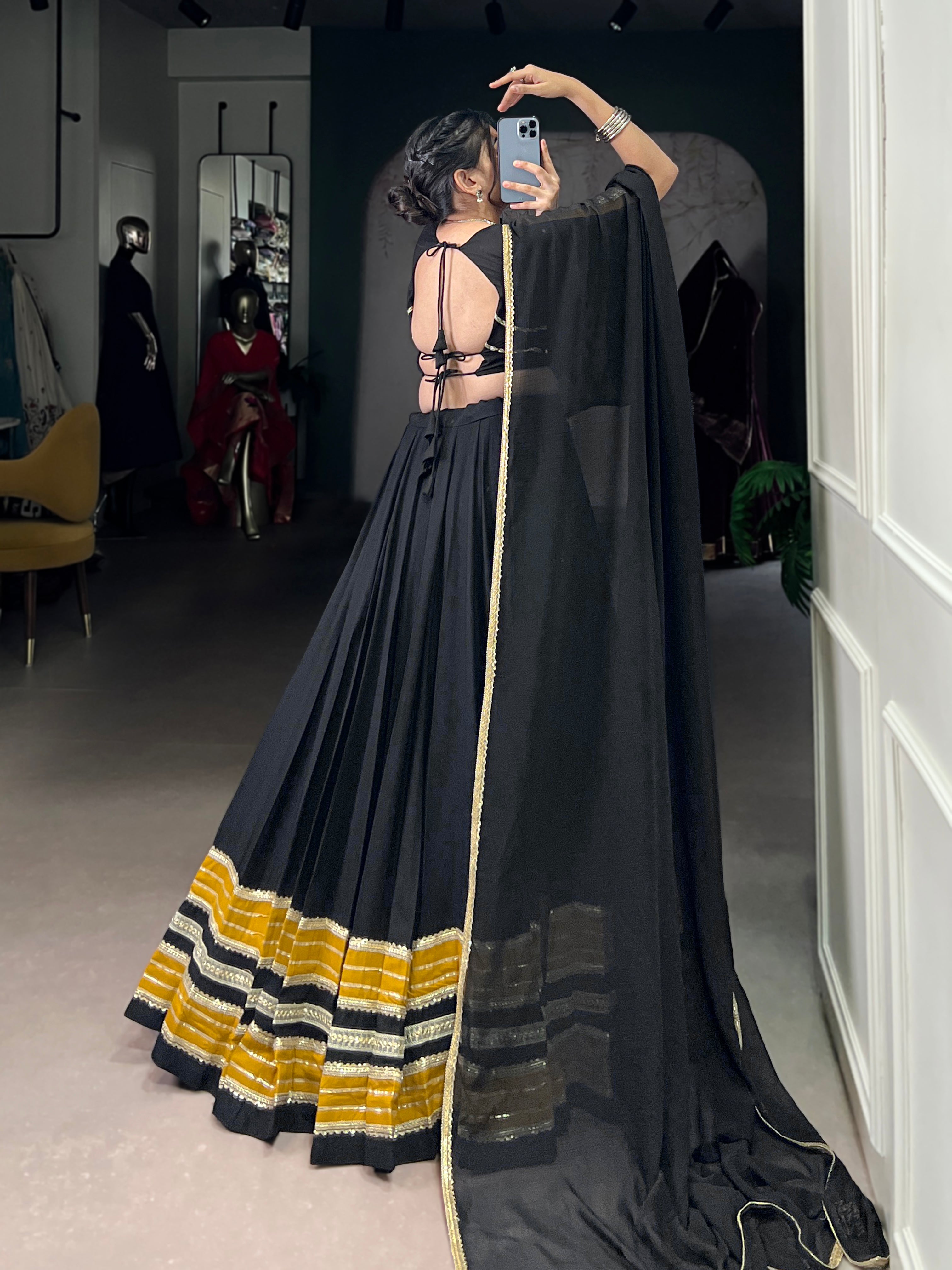 Black Pure Rayon Sequins and Gota Patti Lehenga Choli