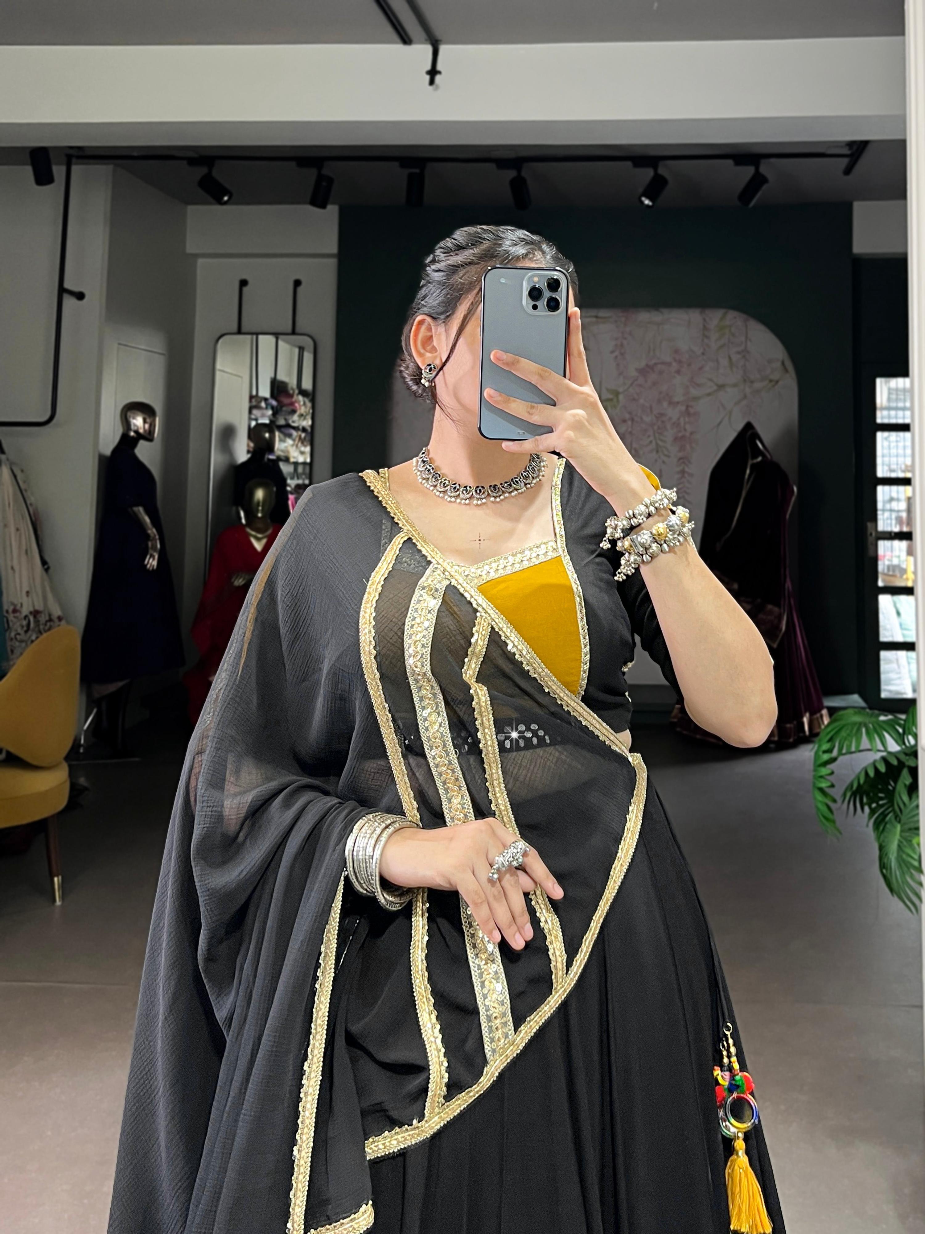 Black Pure Rayon Sequins and Gota Patti Lehenga Choli