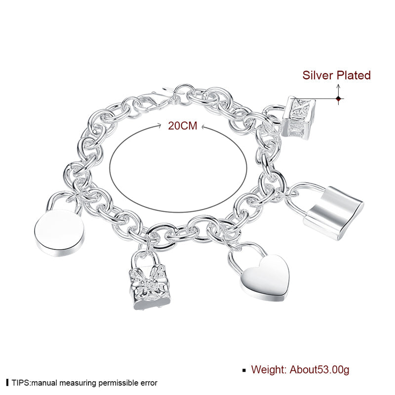 925 Silver Plated Bracelet Ladies Five Roman Lock Bracelet
