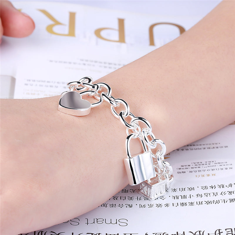 925 Silver Plated Bracelet Ladies Five Roman Lock Bracelet