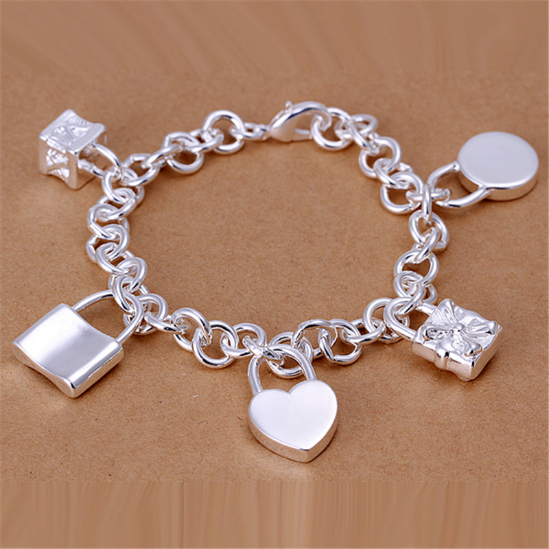 925 Silver Plated Bracelet Ladies Five Roman Lock Bracelet