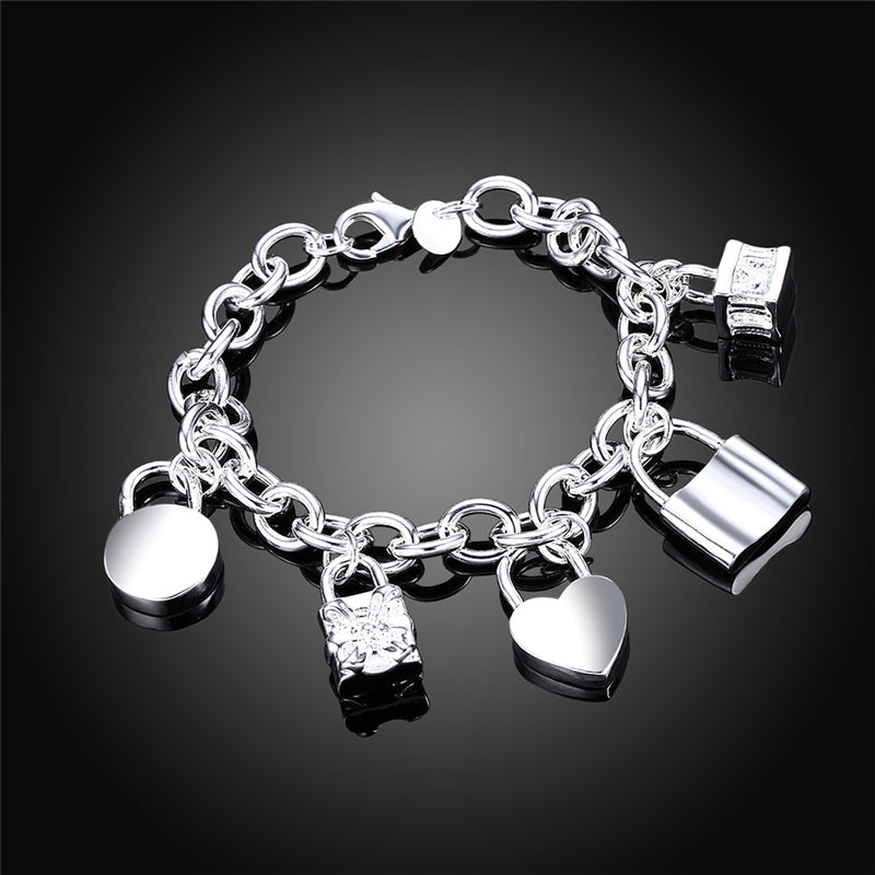 925 Silver Plated Bracelet Ladies Five Roman Lock Bracelet
