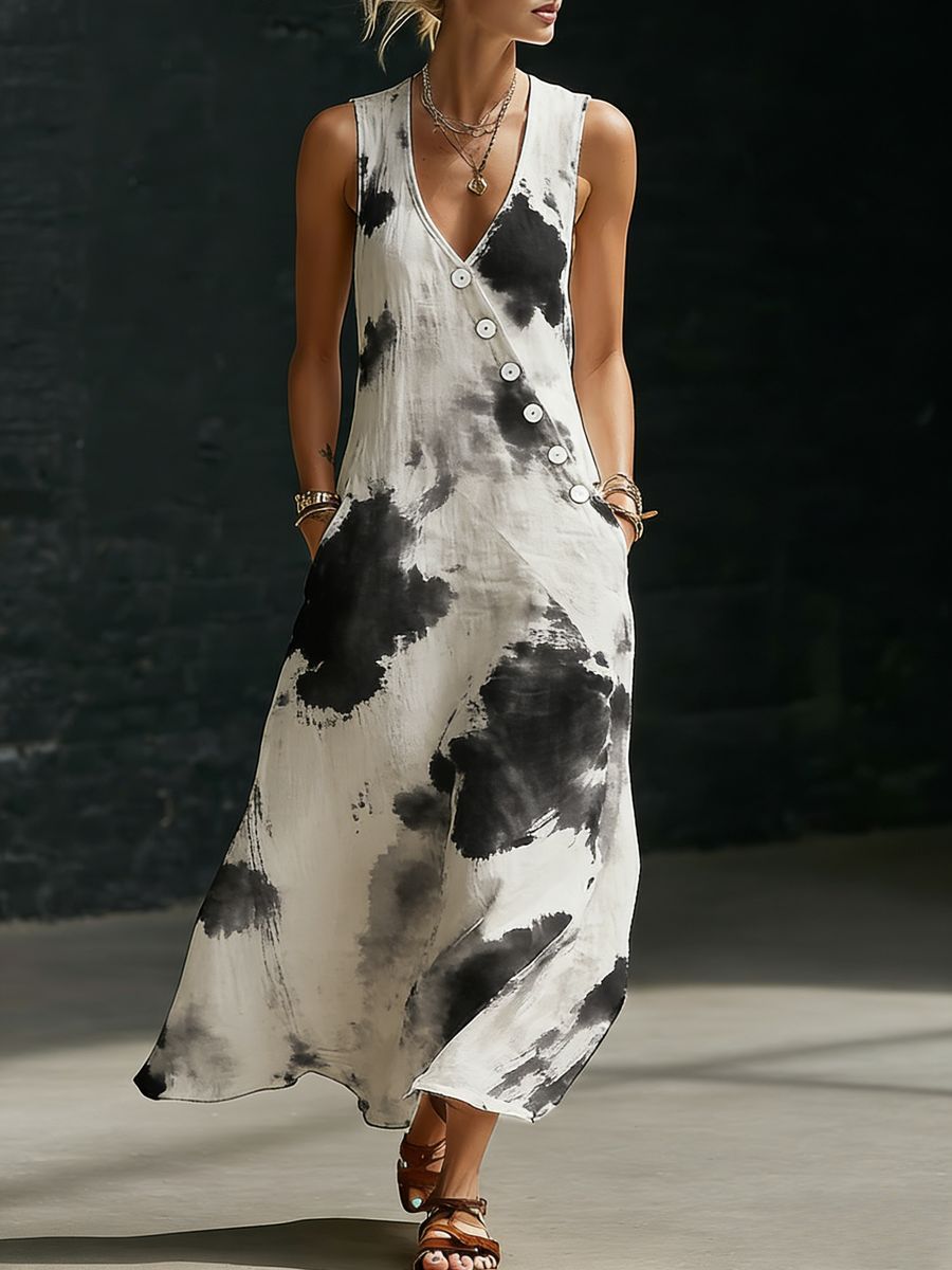 Women’s V-Neck Button-Detail Shirt and Wide-Leg Pants Set