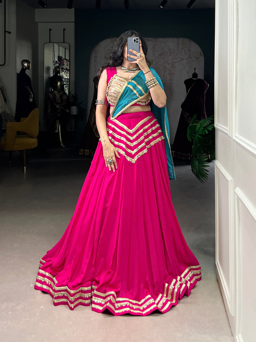 Pink pure cotton lehenga choli with sequins and lace embellishments