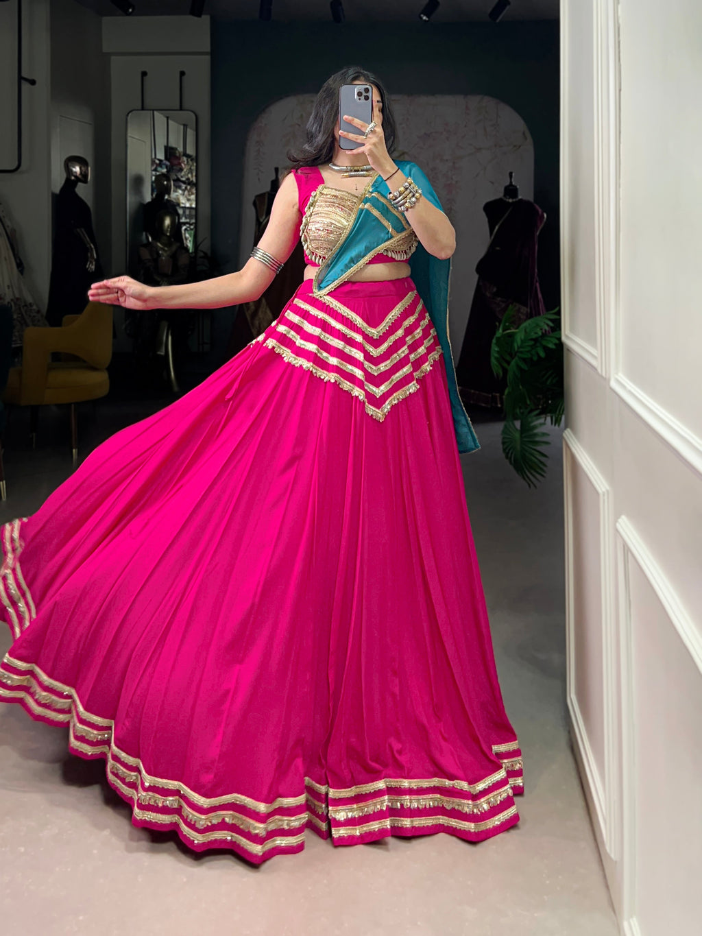 Pink Pure Cotton Sequins Lehenga Choli with Lace Accents