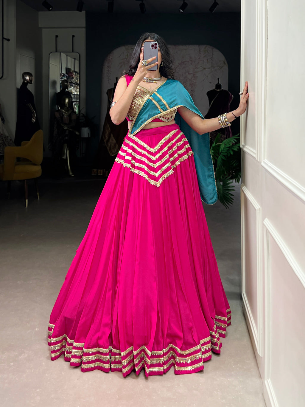 Pink Pure Cotton Sequins Lehenga Choli with Lace Accents