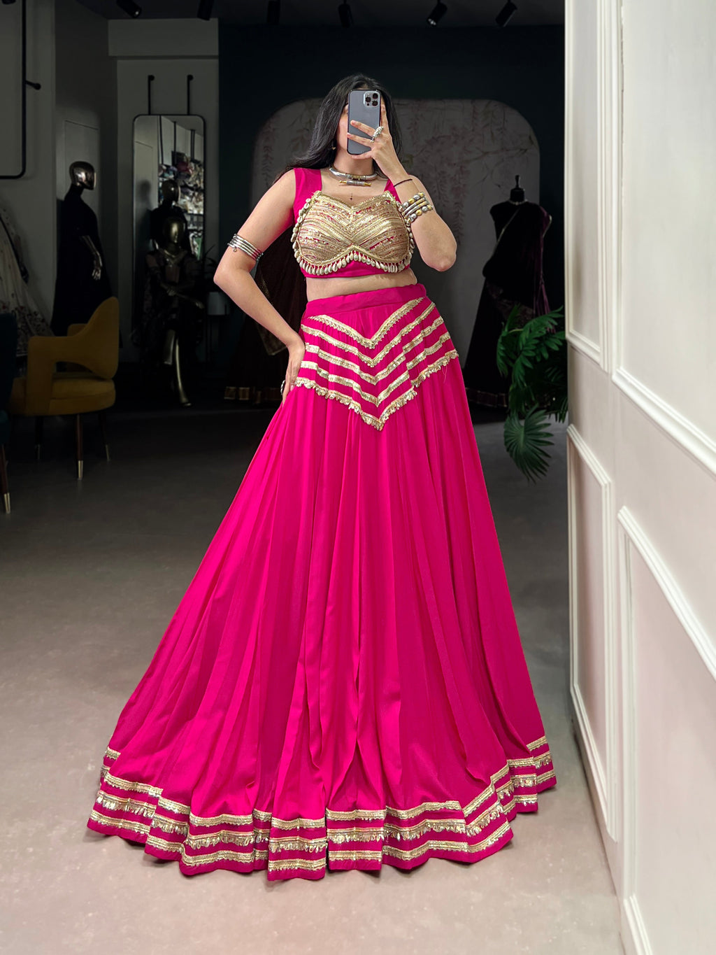 Pink Pure Cotton Sequins Lehenga Choli with Lace Accents