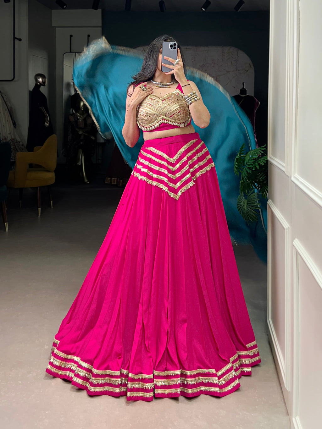 Pink Pure Cotton Sequins Lehenga Choli with Lace Accents