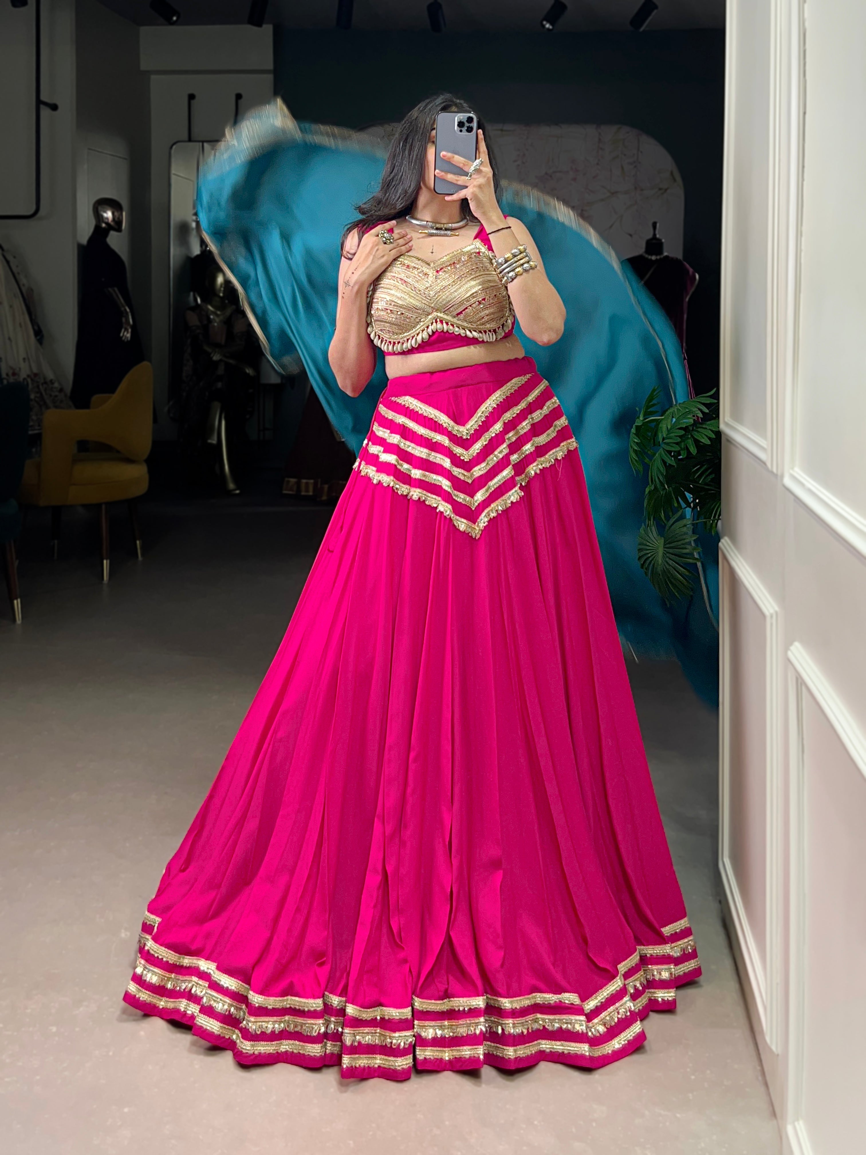 Pink Pure Cotton Sequins Lehenga Choli with Lace Accents