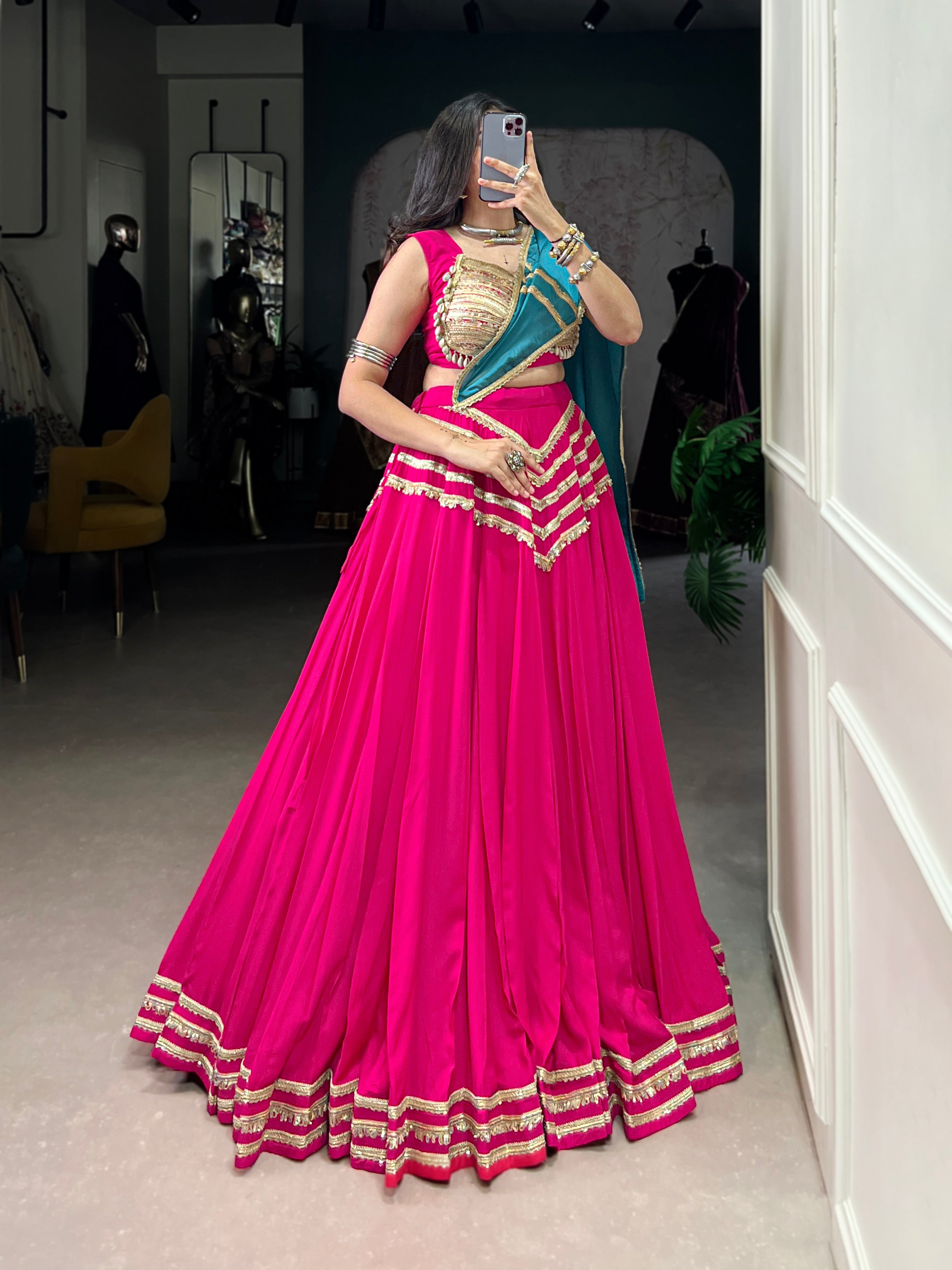 Pink Pure Cotton Sequins Lehenga Choli with Lace Accents