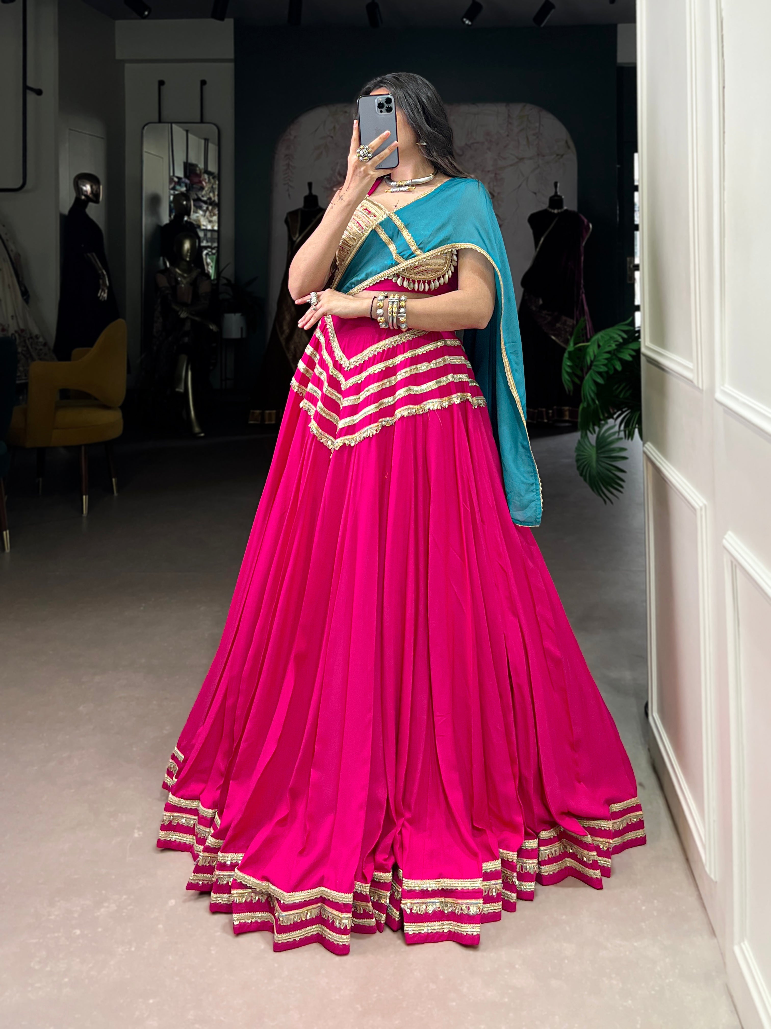 Pink Pure Cotton Sequins Lehenga Choli with Lace Accents