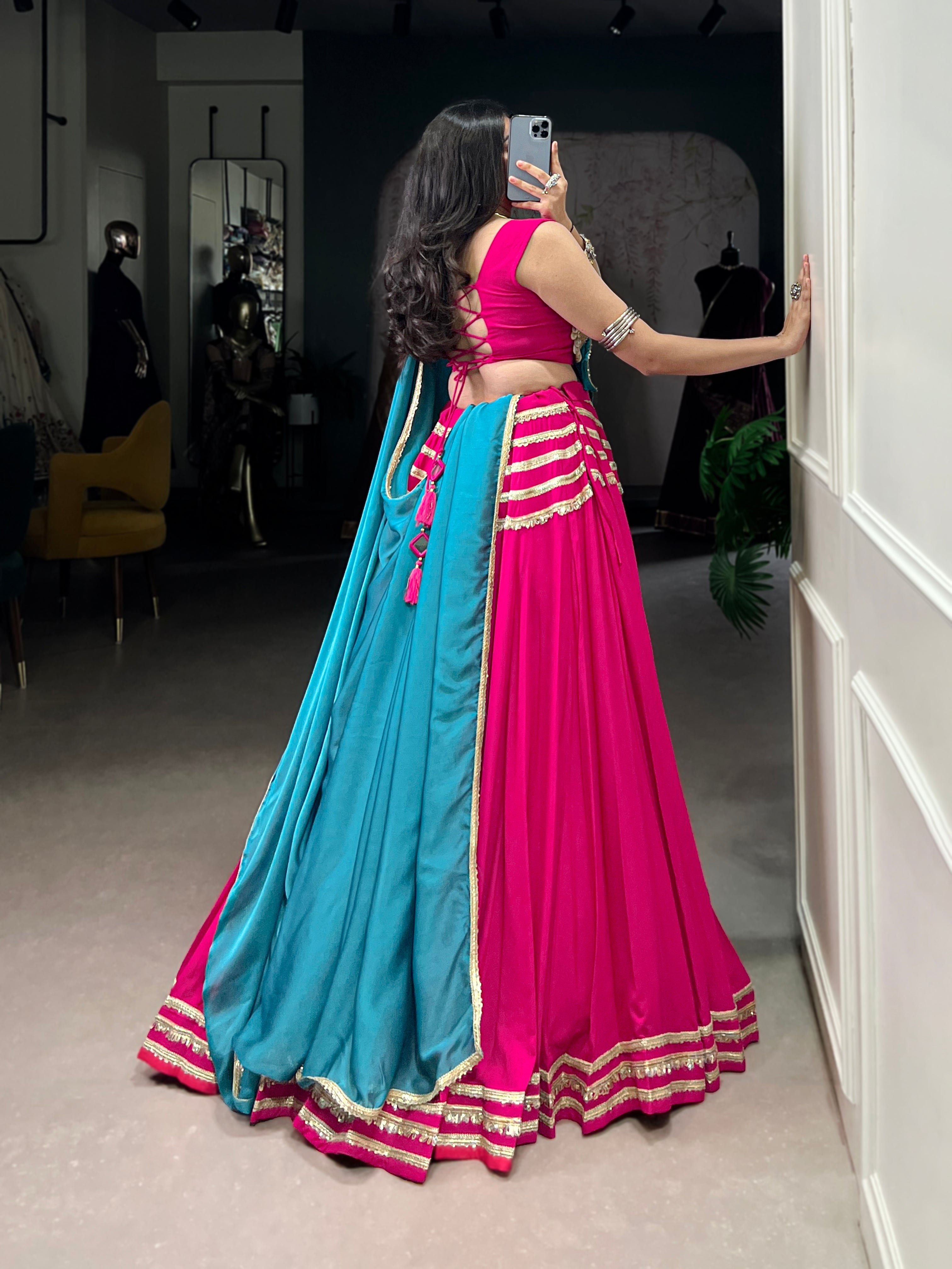 Pink Pure Cotton Sequins Lehenga Choli with Lace Accents