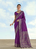 Purple Banarasi Satin Silk Saree with Zari Border and Butti Work