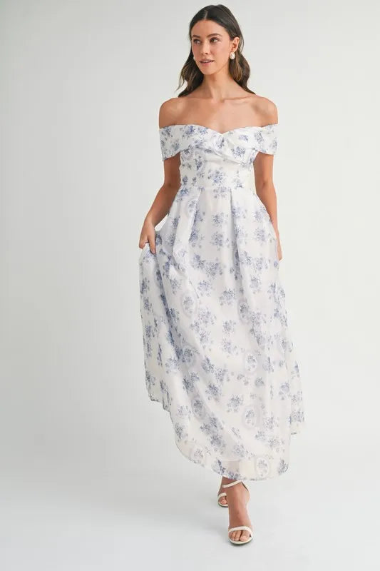 Off-Shoulder Floral Printed Maxi Dress