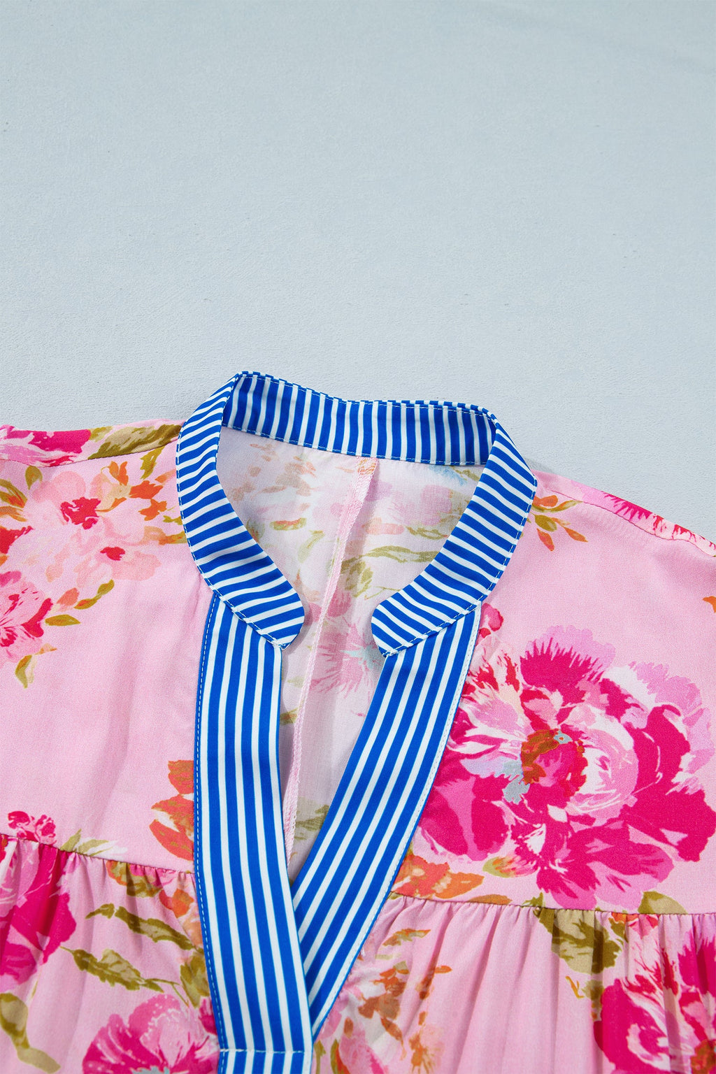 Floral Stripe Patchwork 3/4 Sleeve Mini Dress - Relaxed Fit