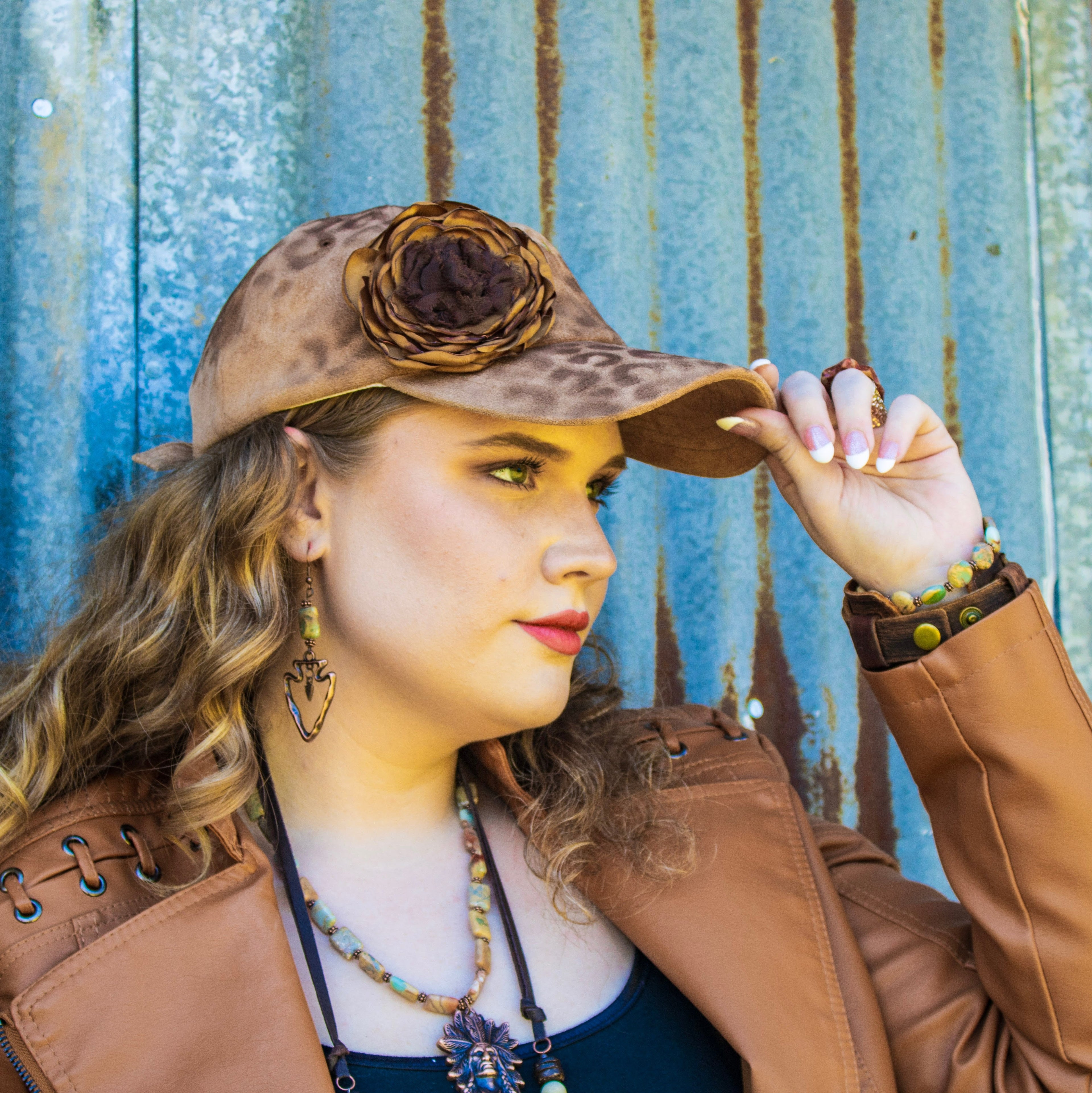 Aqua Terra Collar Necklace with Copper Indian Pendant