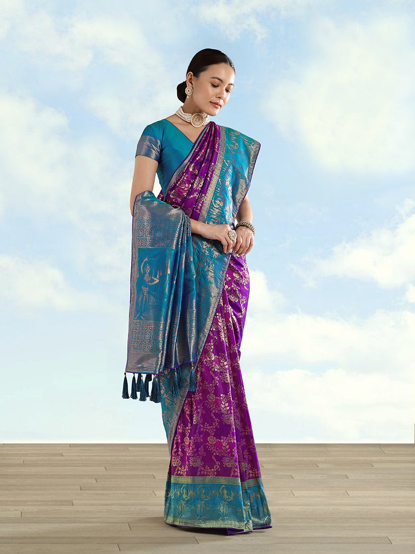 Purple Banarasi Silk Saree with Traditional Zari Woven Design