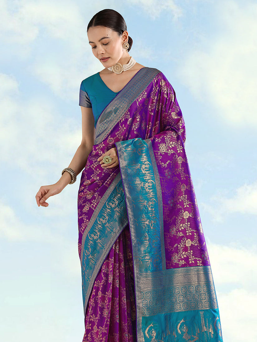 Purple Banarasi Silk Saree with Traditional Zari Woven Design