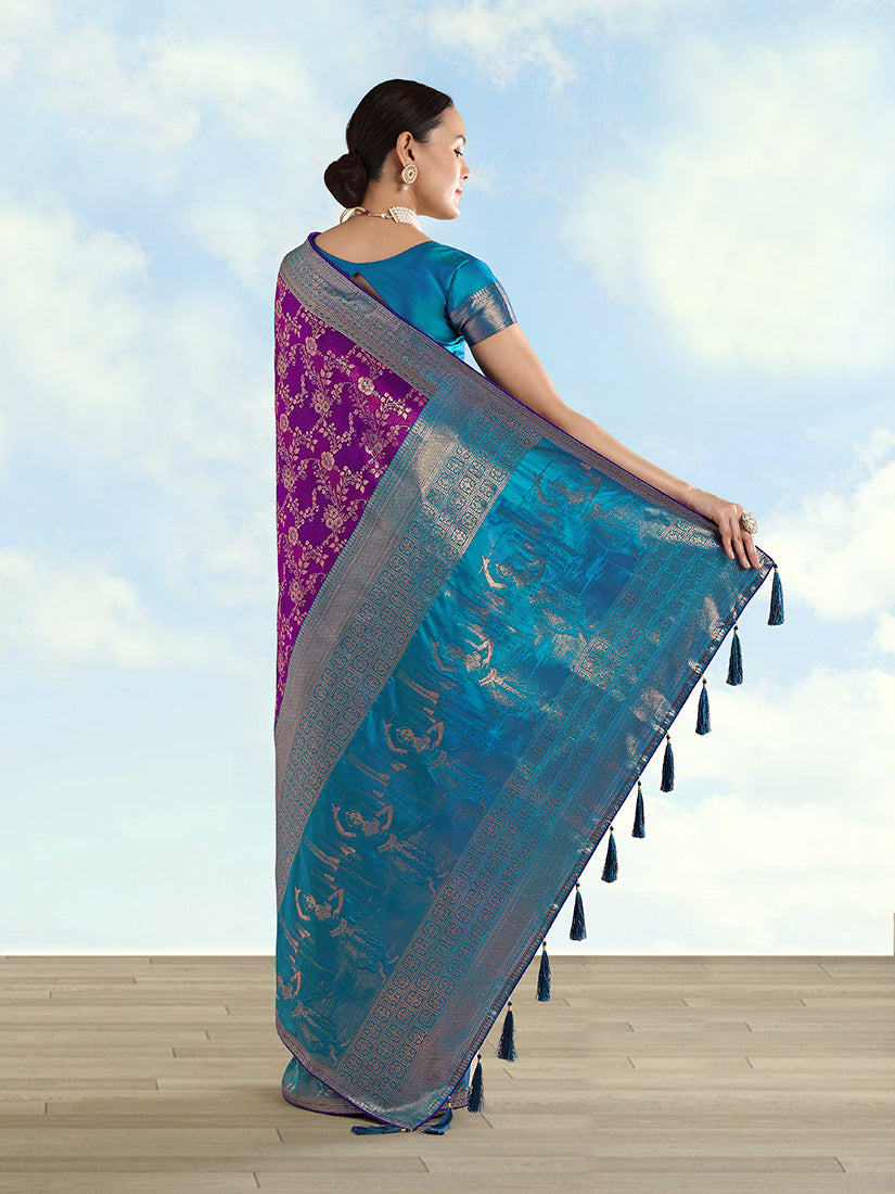 Purple Banarasi Silk Saree with Traditional Zari Woven Design
