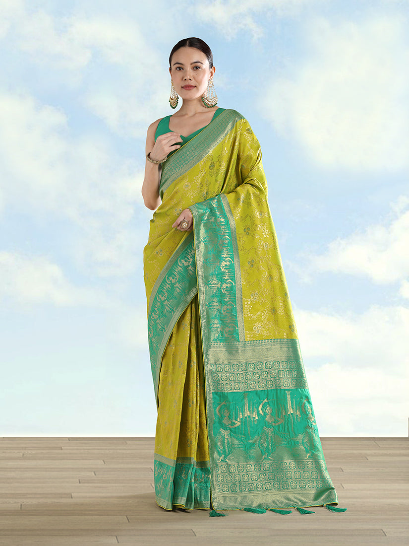 Pear Banarasi Silk Saree with Traditional Zari Woven Design