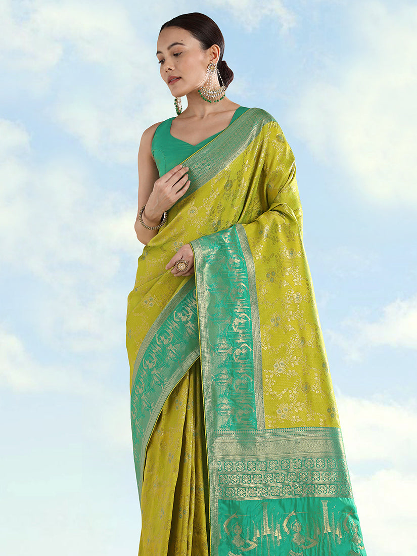 Pear Banarasi Silk Saree with Traditional Zari Woven Design