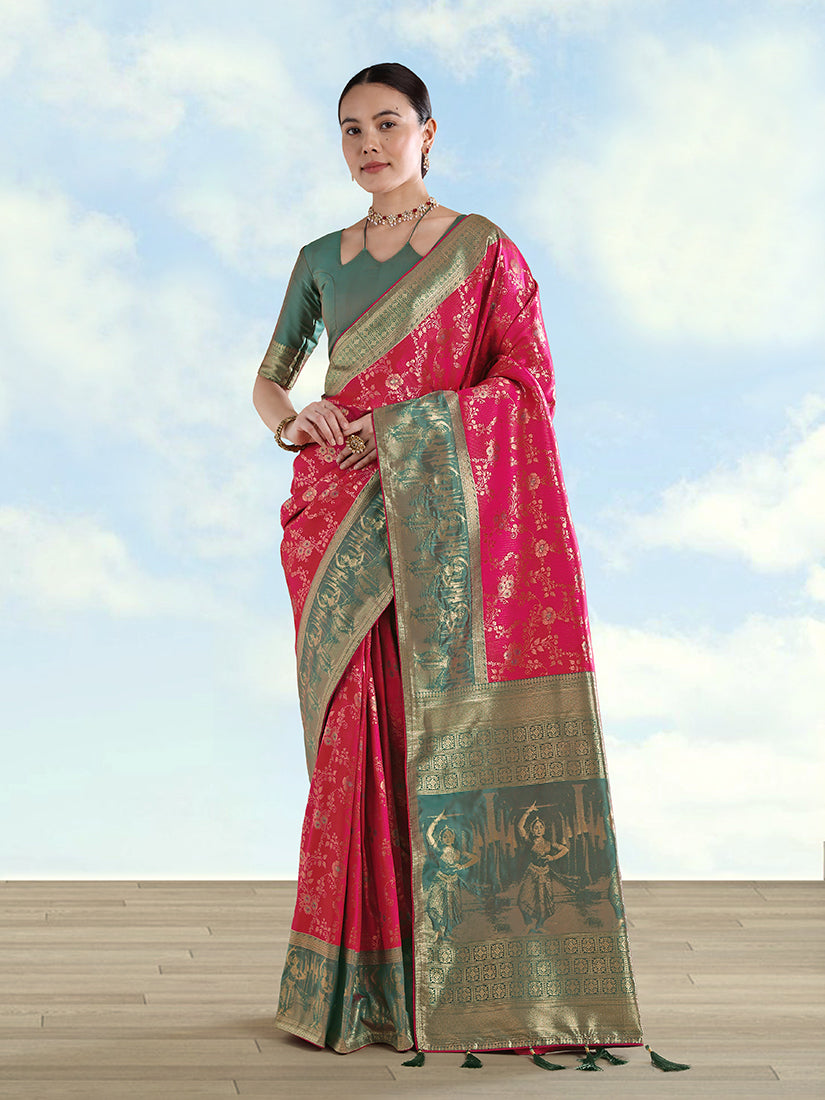 Rani Pink Banarasi Silk Saree with Traditional Zari Design