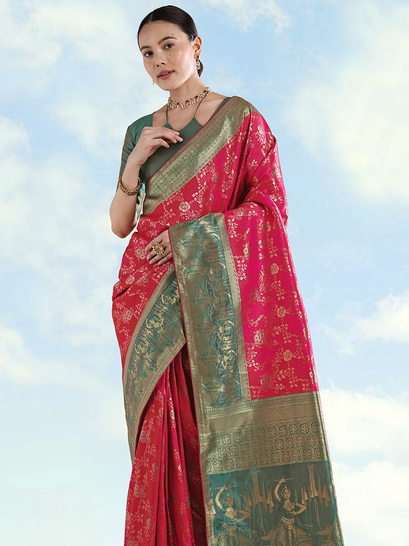 Rani Pink Banarasi Silk Saree with Traditional Zari Design
