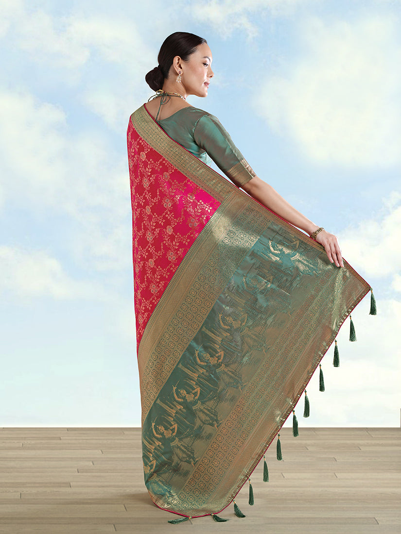 Rani Pink Banarasi Silk Saree with Traditional Zari Design