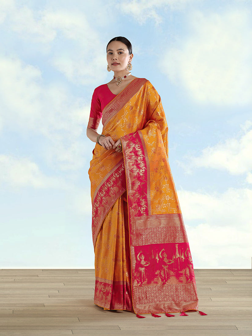 Orange Banarasi Silk Saree with Zari Woven Design