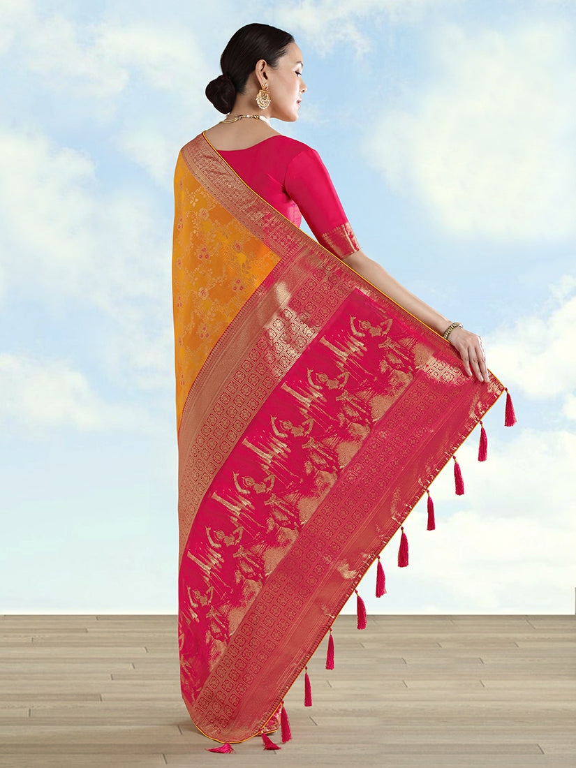 Orange Banarasi Silk Saree with Zari Woven Design