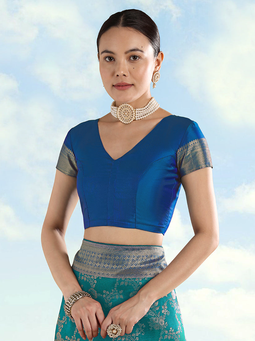 Turquoise Banarasi Silk Saree with Traditional Zari Woven Design