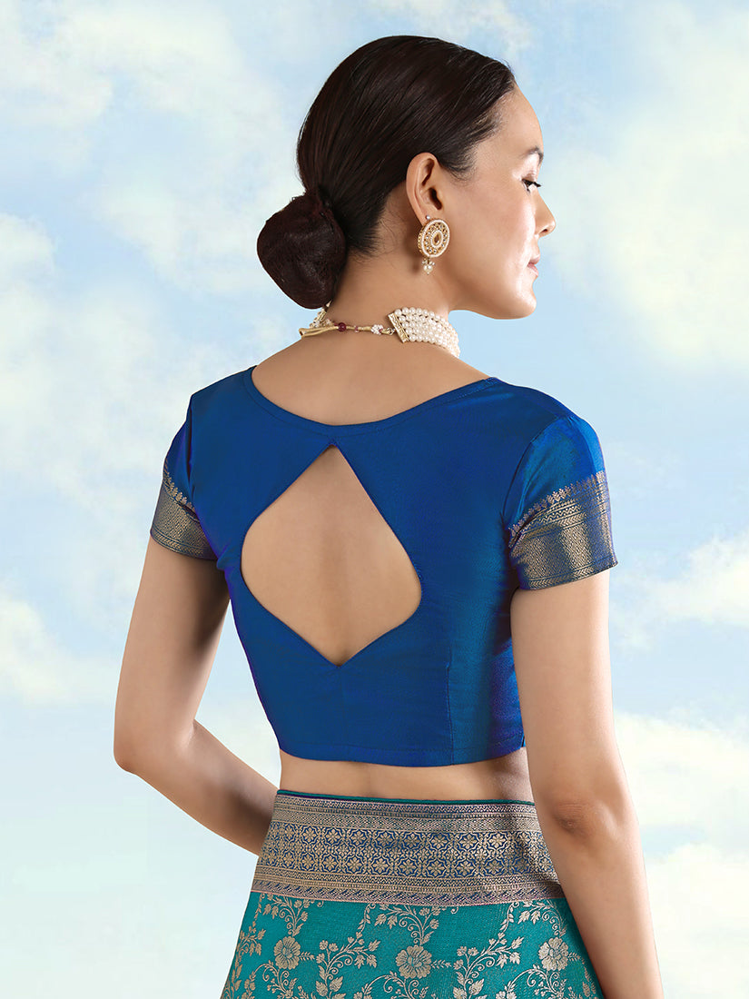 Turquoise Banarasi Silk Saree with Traditional Zari Woven Design