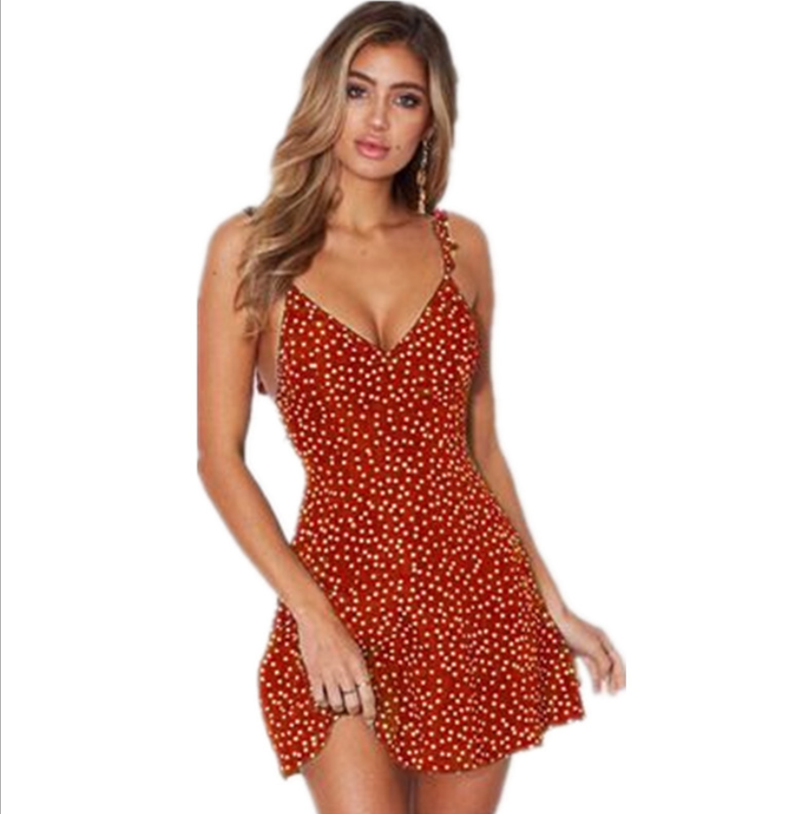 Women Polka Dot Summer Beach Sundress with Ruffle Strap Detail - Image 6