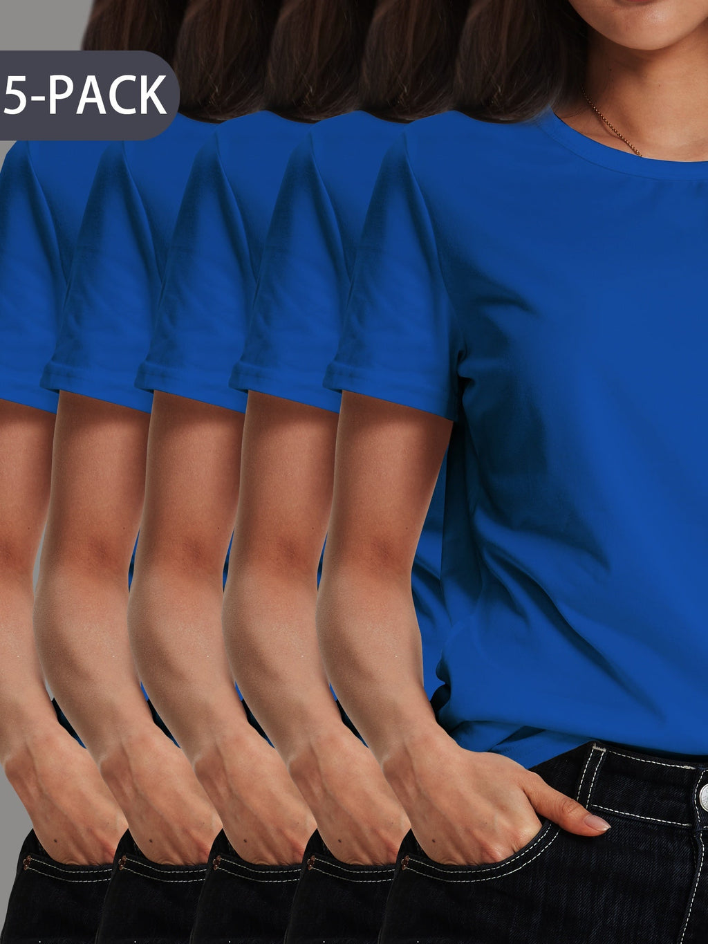 Womens 5 Pack Soft Stretch Casual Round Neck T-Shirts - Image 2