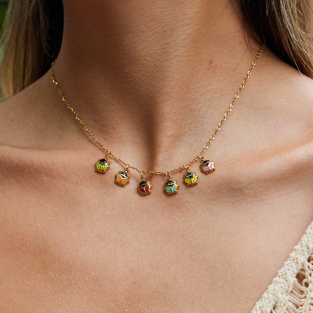 18K Gold Ladybug Necklace with Zircon Accents