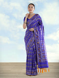 Navy Blue Satin Silk Saree With Patola Work and Elephant Motifs