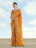 Mustard Satin Silk Saree with Patola Work and Elephant Motifs