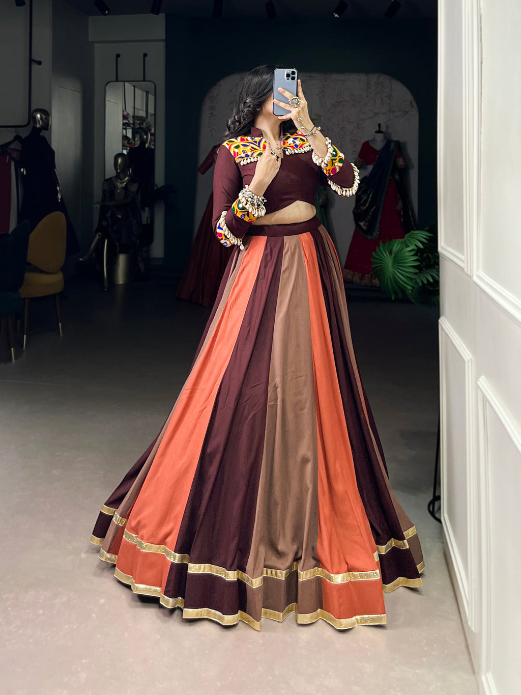 Multicolor Pure Rayon Embossed Design Lehenga Choli with Lace