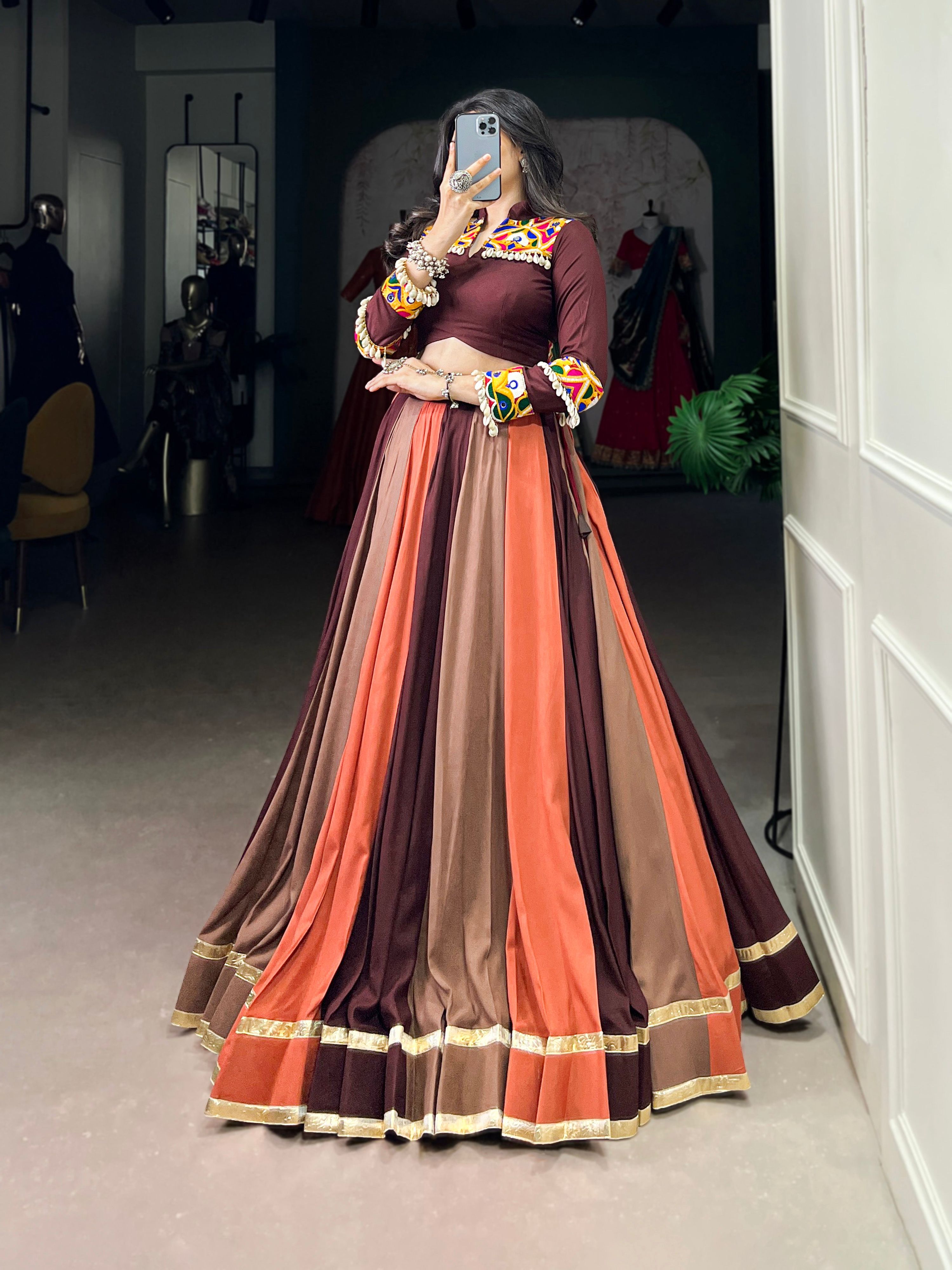 Multicolor Pure Rayon Embossed Design Lehenga Choli with Lace