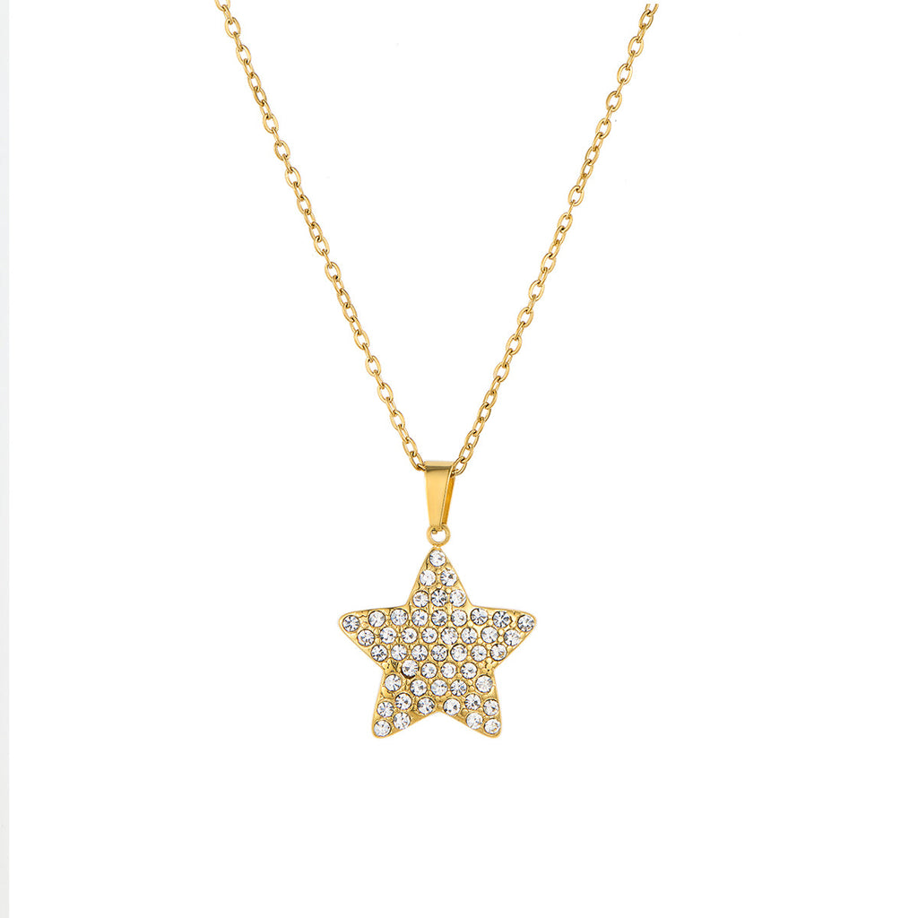 Dainty Star Pendant Necklace with Sparkling Zircon in Gold or Silver
