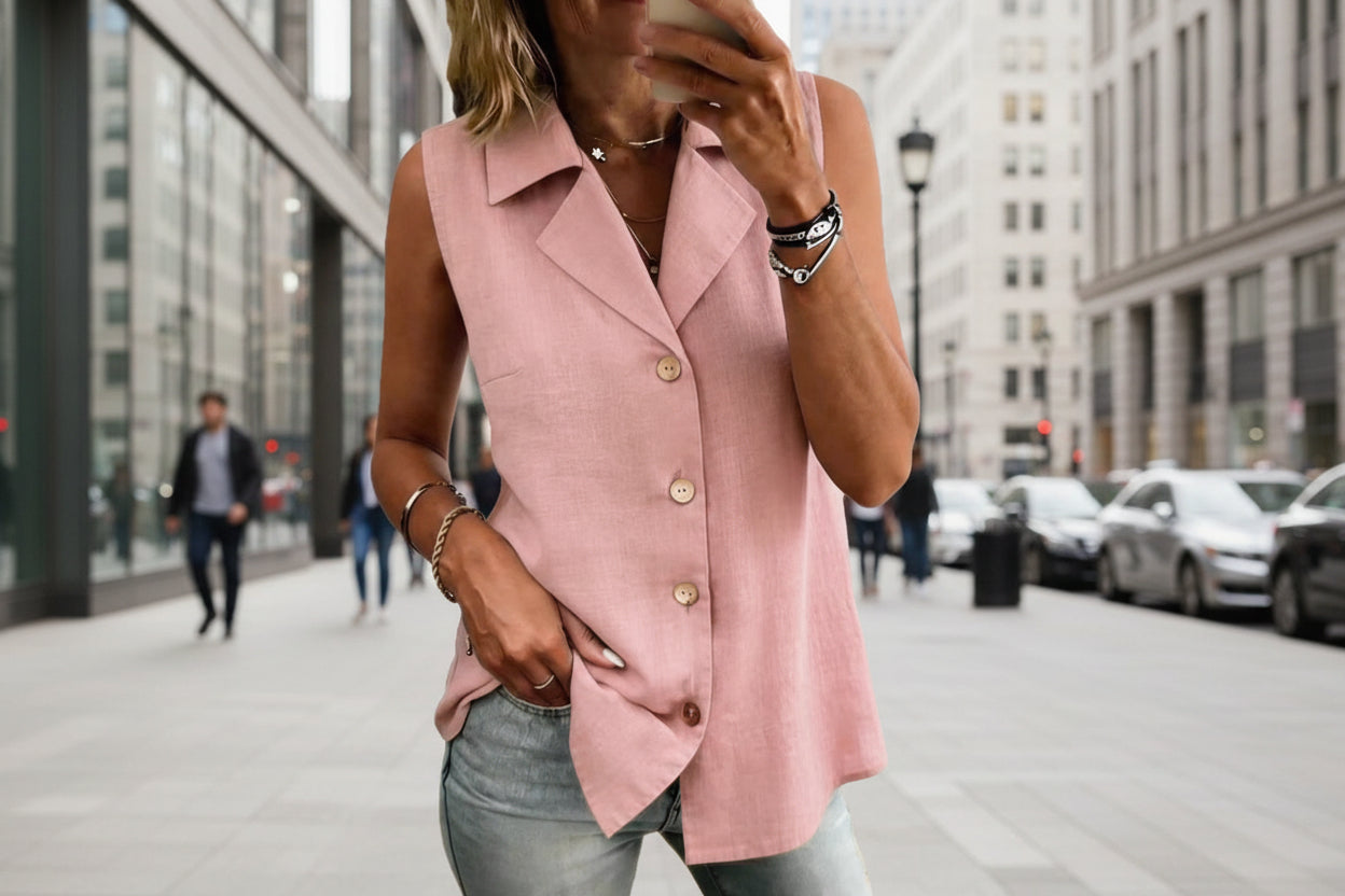 Women's Button-Front Sleeveless Collared Vest Top - Image 2