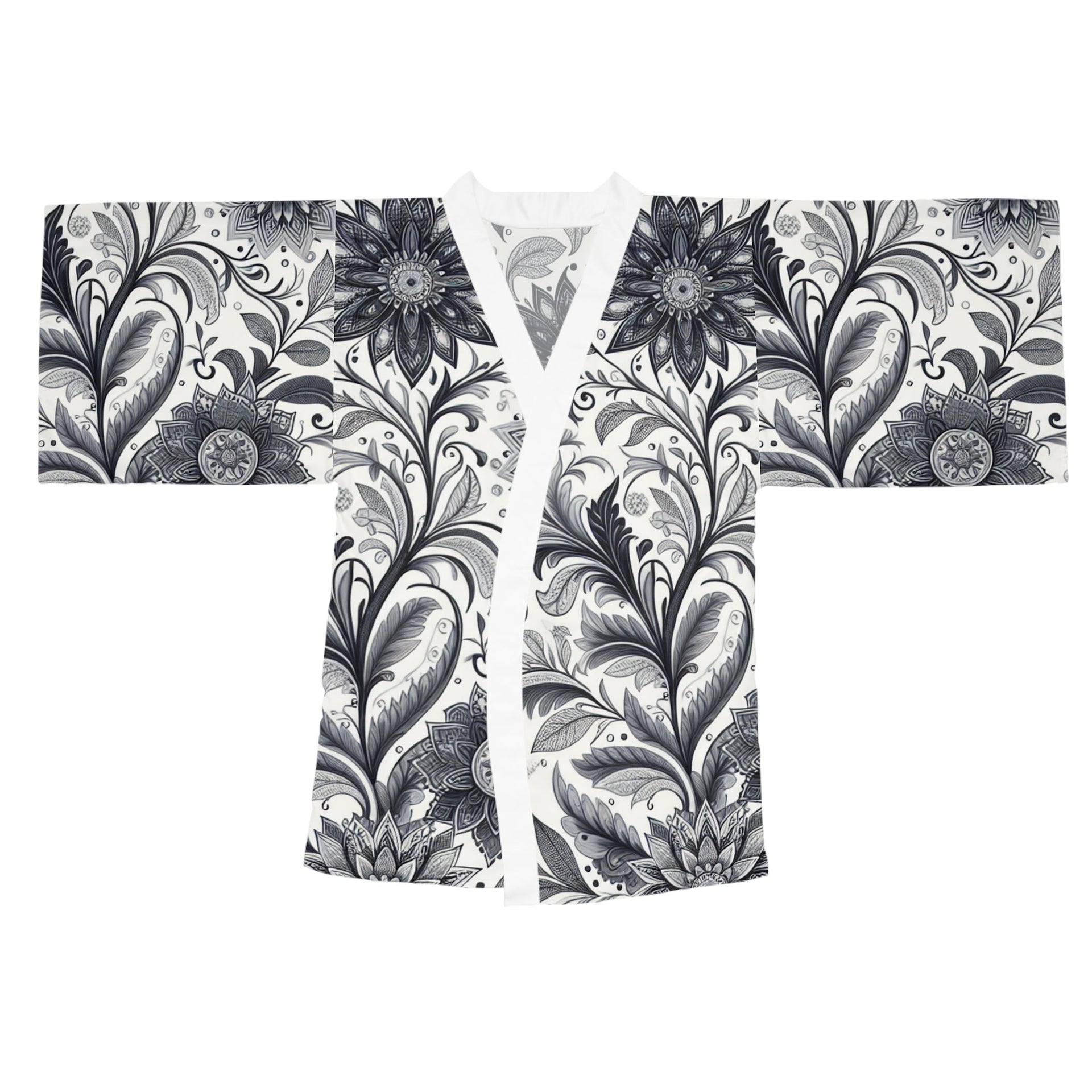 Floral Long Sleeve Kimono Robe Elegant Lounge Wear Spa Cover Up