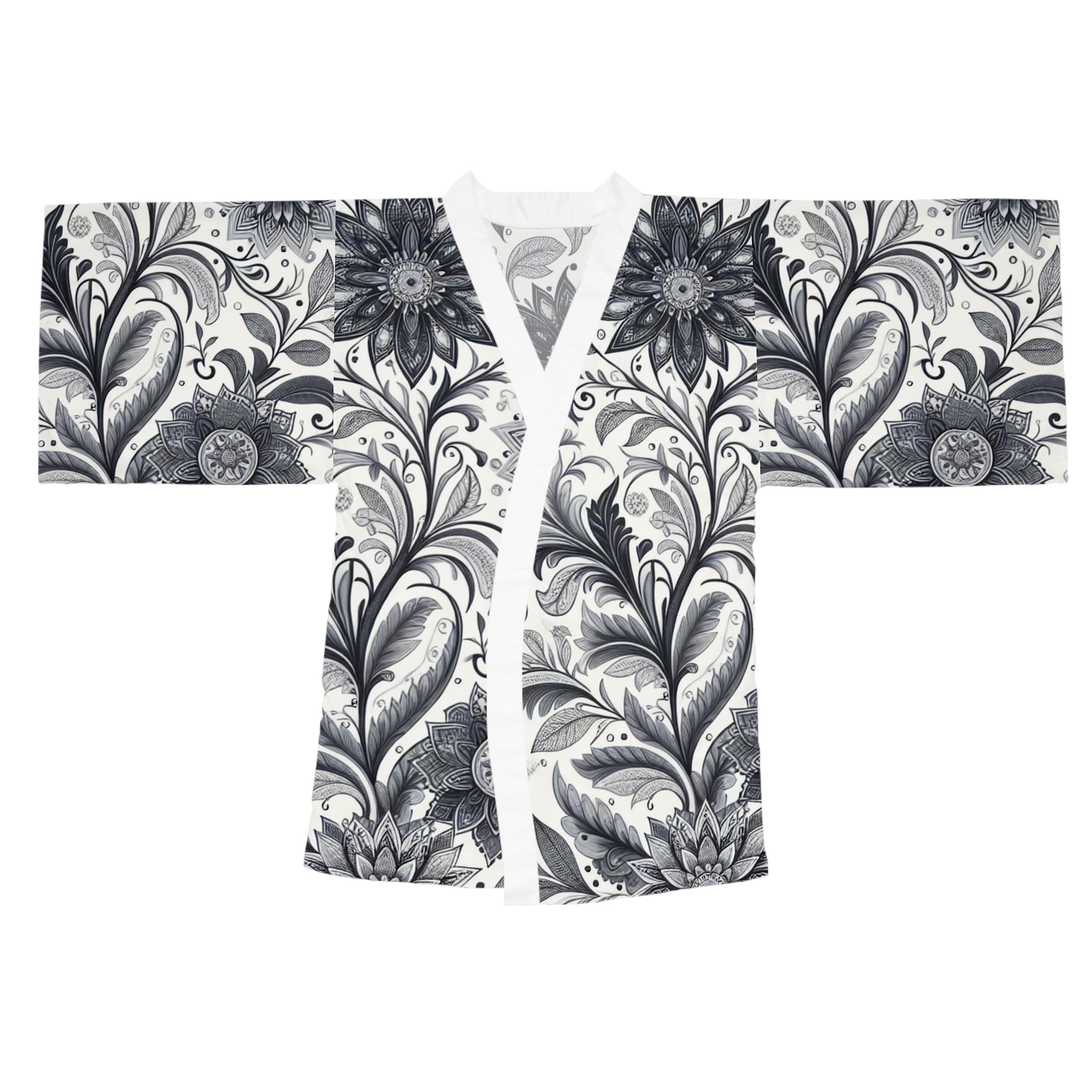 Floral Long Sleeve Kimono Robe Elegant Lounge Wear Spa Cover Up