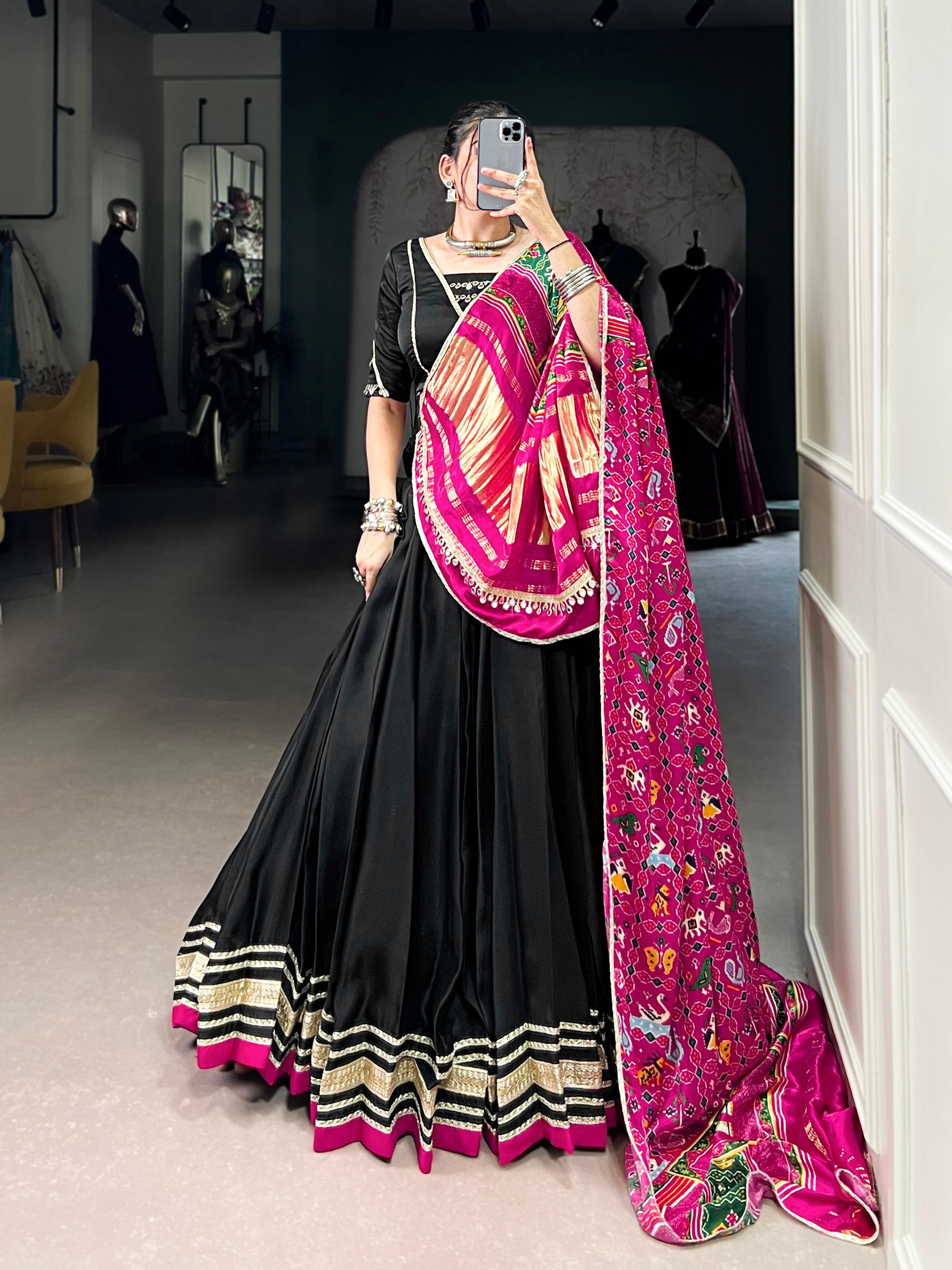 Lorenvalley Fashion Black Silk Georgette Lehenga Choli with lace detailing and matching dupatta