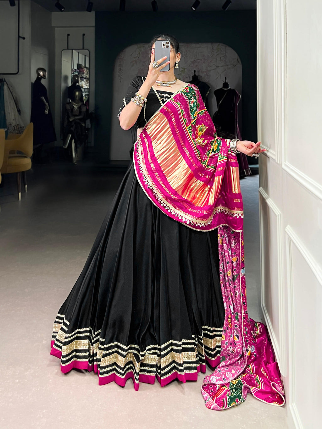 Black Silk Georgette Lace Touch Up Lehenga Choli with Dupatta