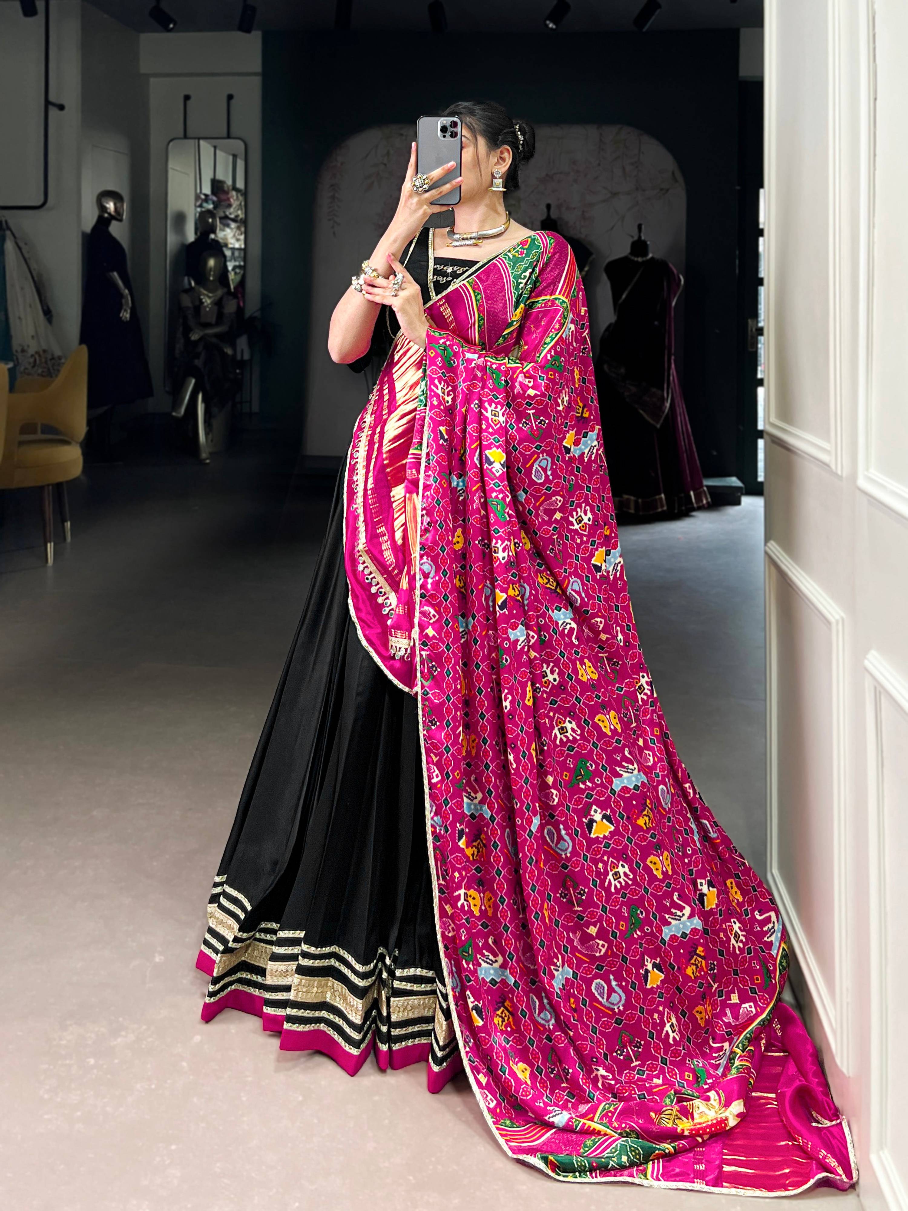 Black Silk Georgette Lace Touch Up Lehenga Choli with Dupatta