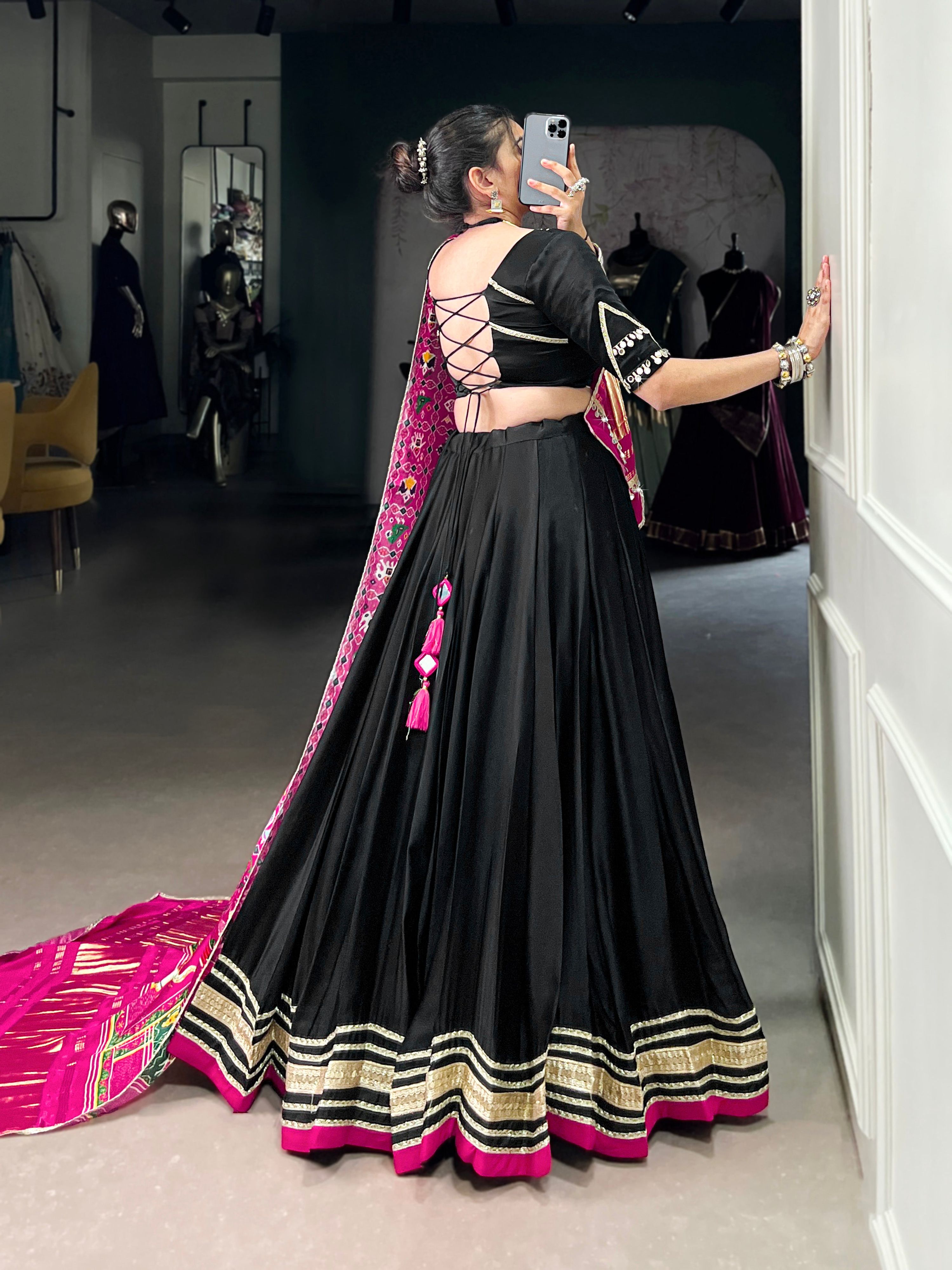 Black Silk Georgette Lace Touch Up Lehenga Choli with Dupatta