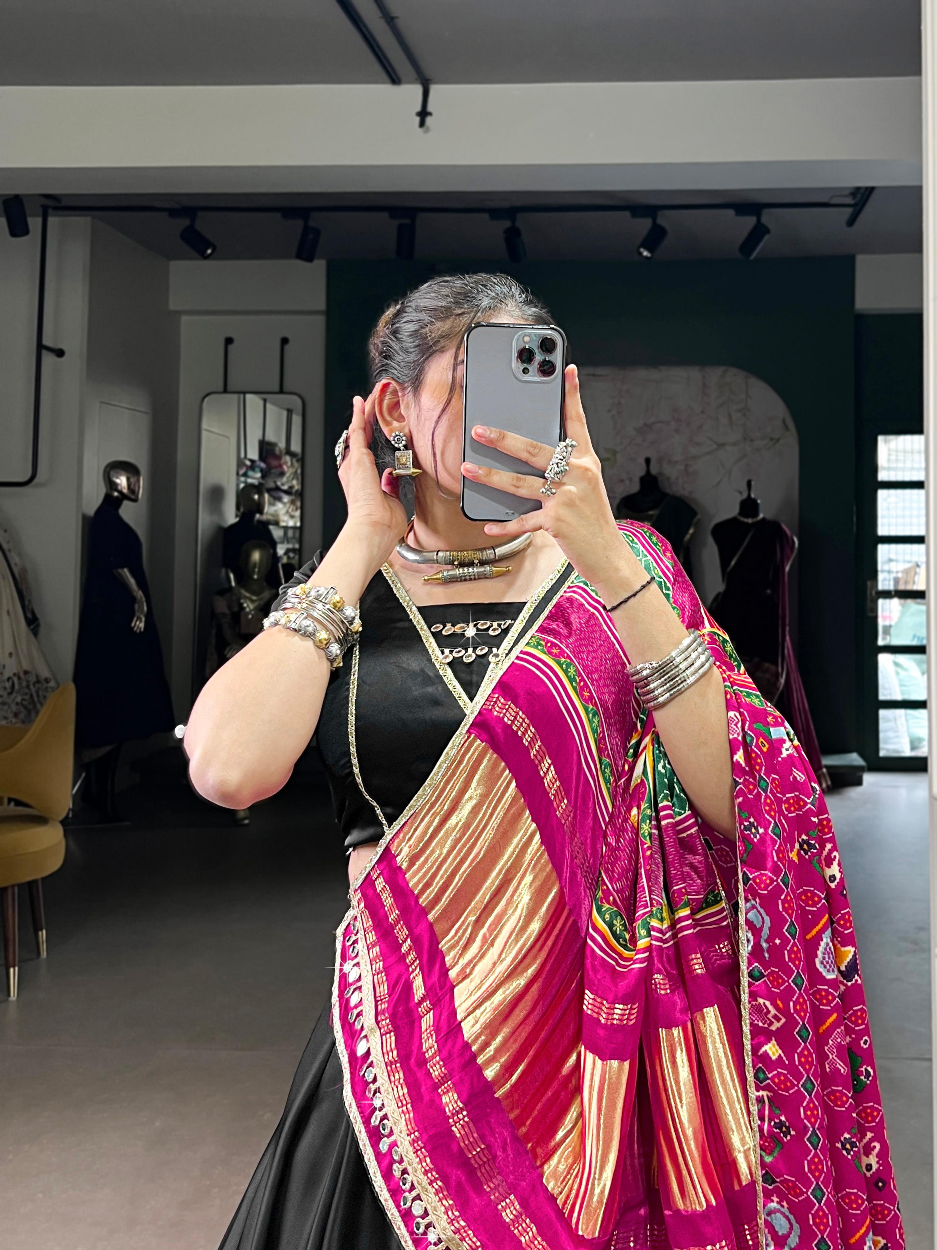 Black Silk Georgette Lace Touch Up Lehenga Choli with Dupatta
